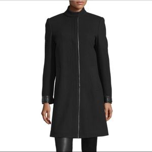 Vince mandarin collar coat with leather trim